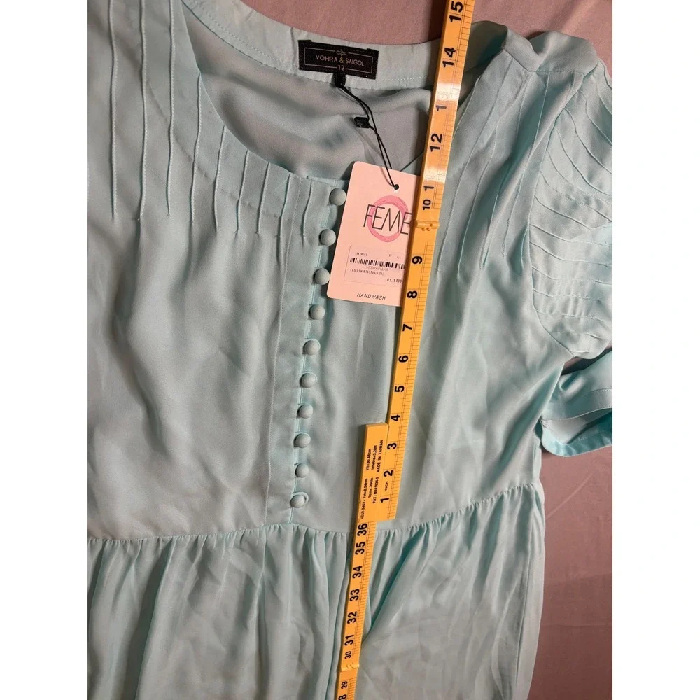 Vohra & Saigol Women Lt. Blue Pintuck Button Front Long Sleeve Maxi Dress Sz 12 - Picture 7 of 8